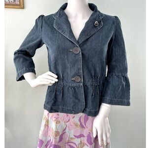 Vintage Y2k Cherokee Dark Wash Blue Denim Jean Blazer Suit Jacket size Small